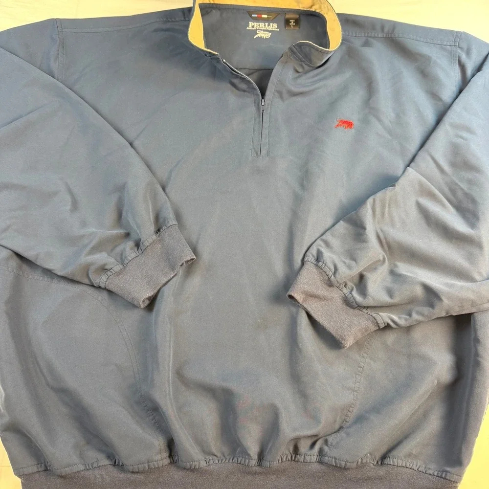 Perlis Performance Pullover Mens‎ L Navy Blue Quarter Zip Long Sleeve NOTE